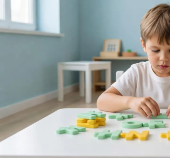 Dziecko zaangażowane w naukę przez zabawę z edukacyjnymi materiałami