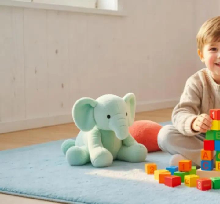 Dziecko bawiące się kreatywnie w bezpiecznym, pastelowym otoczeniu